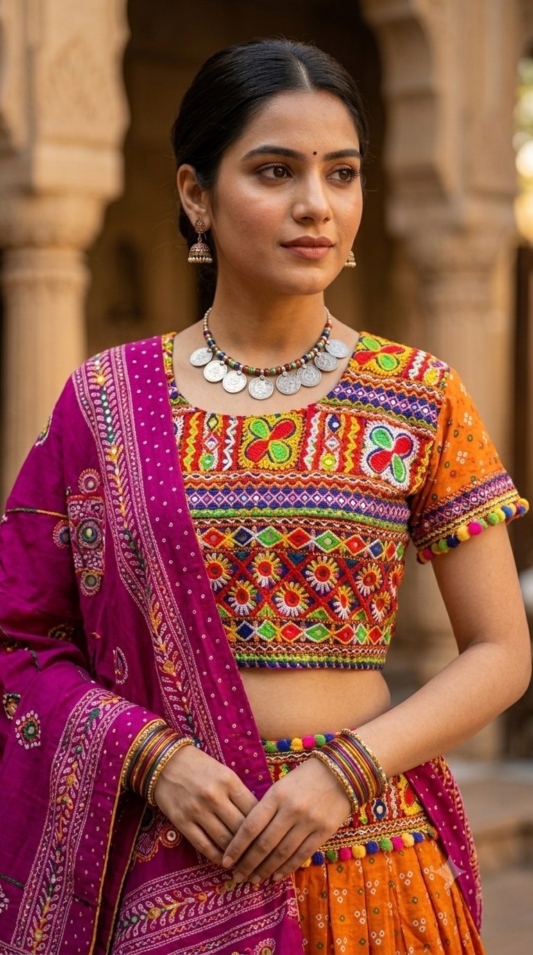 Orange Bandhani Festive Chaniya Choli