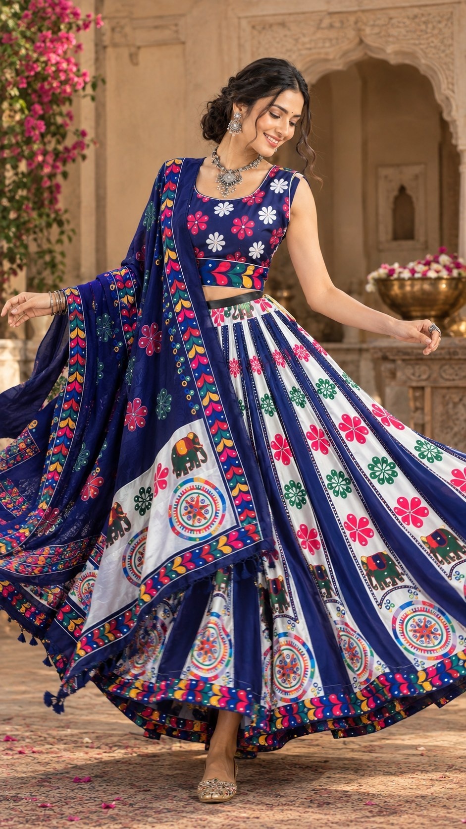 Blue Floral Festive Chaniya Choli