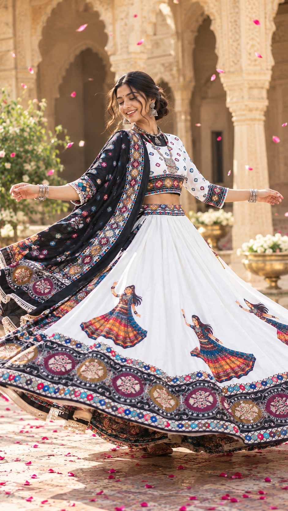 Black and White Printed Dupatta Chaniya Choli