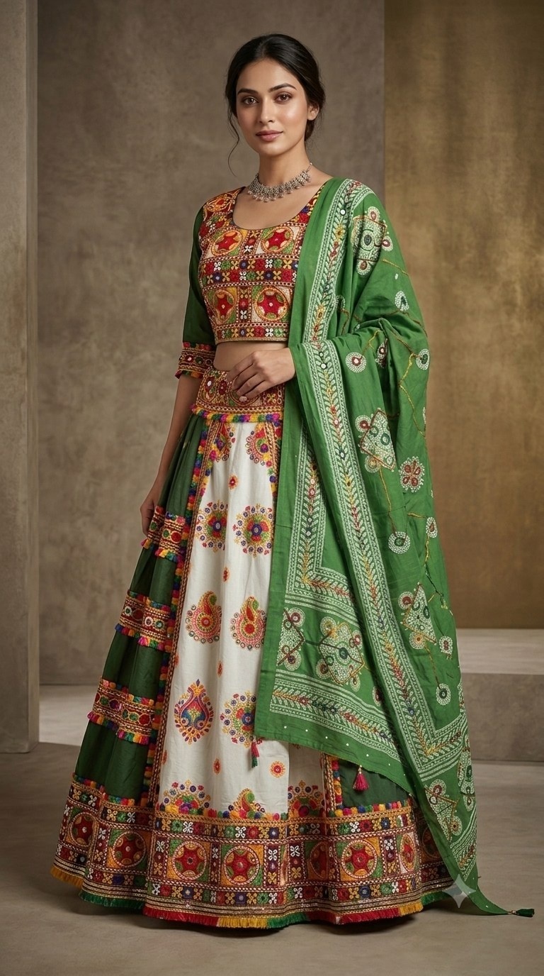 Green Floral Festive Lehenga