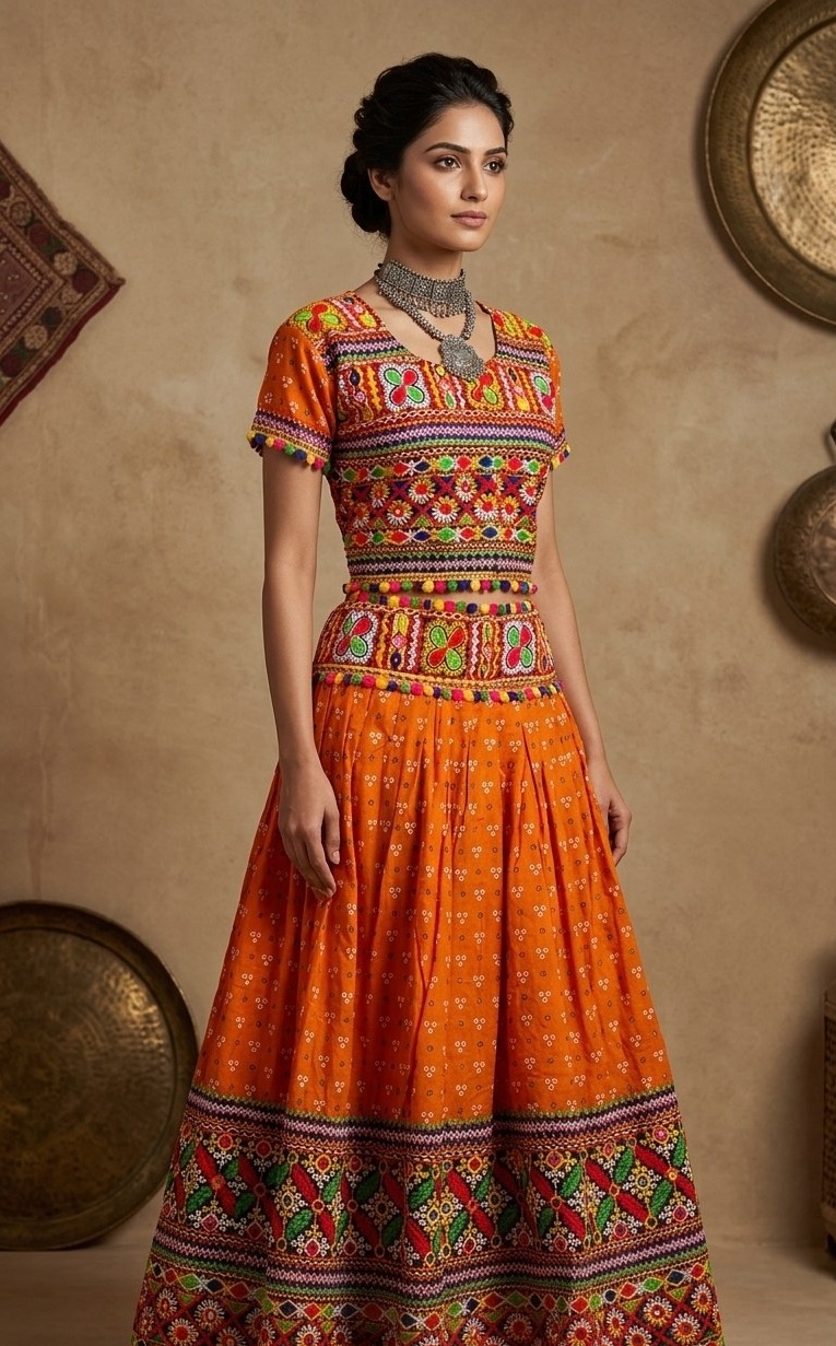 Orange Bandhani Festive Chaniya Choli