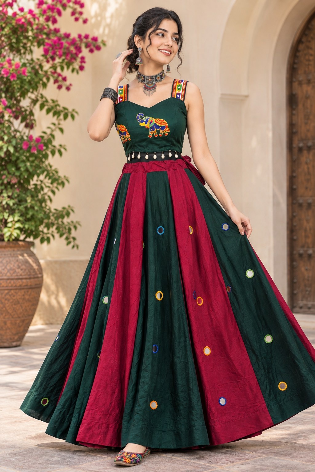 Teal & Maroon Festive Chaniya Choli